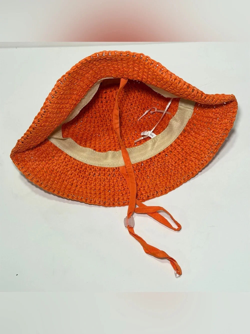 Women’s Orange Tangerine Crochet Sun Hat with Green Leaf On Top